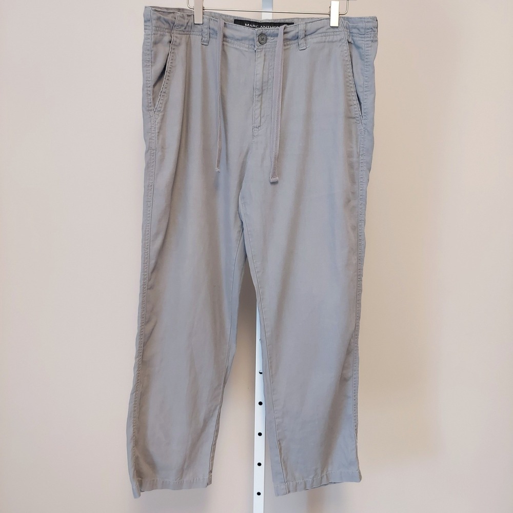 Marc Anthony Mens‎ Gray Linen Cotton Blend Drawstring Pants 36x30 Measures 36x29